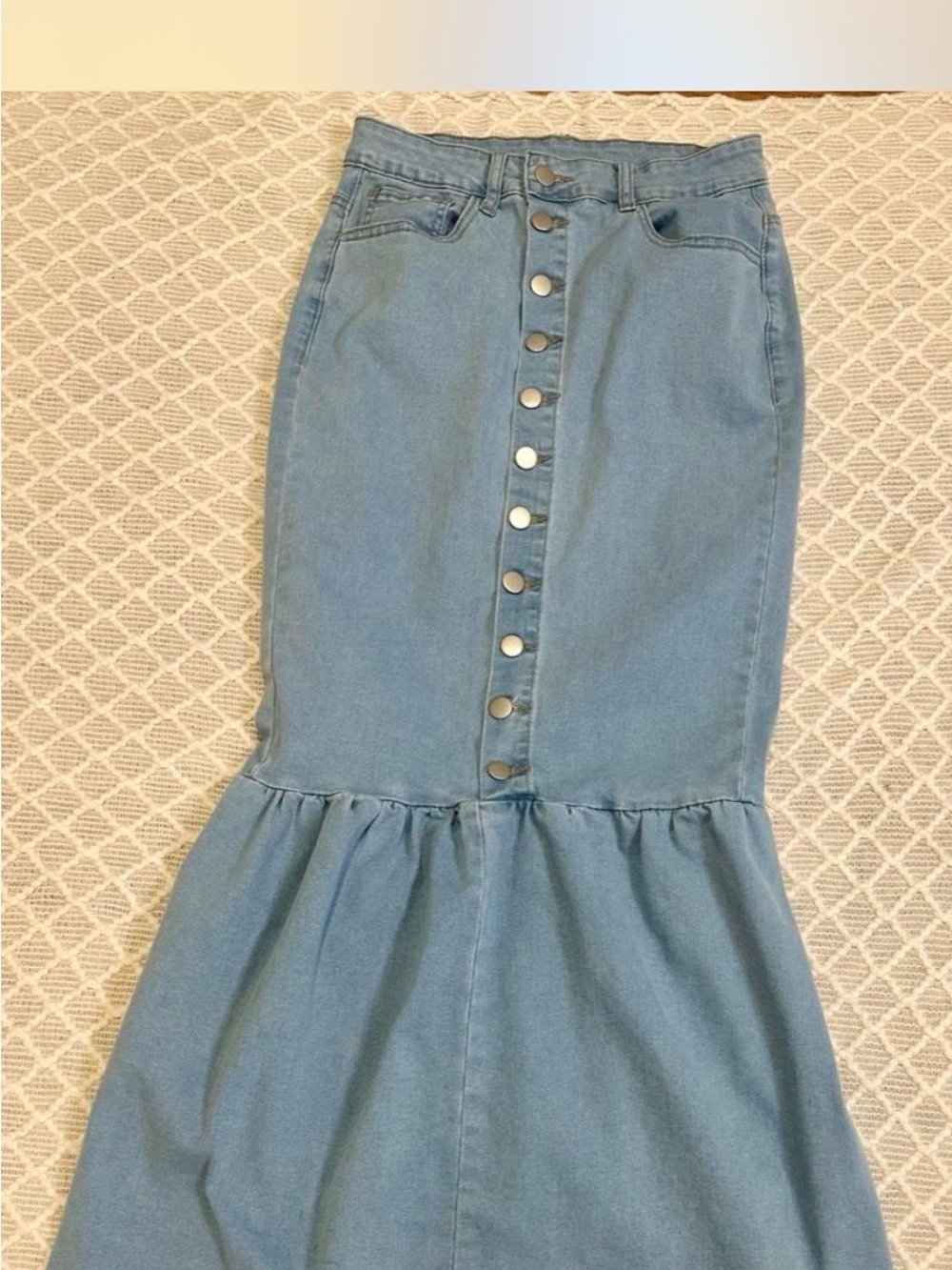 SHEIN Light Blue Denim Mermaid Midi Skirt with Button Front size S - Picture 5 of 9